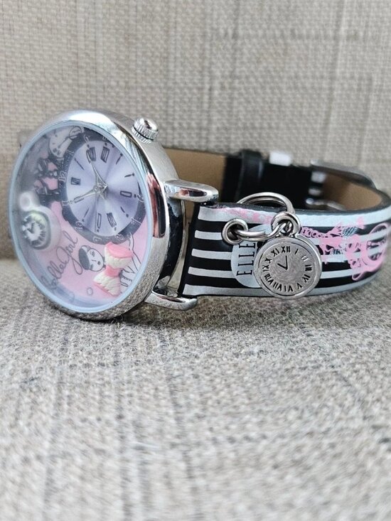 Elle Girl Wristwatch Black/White Stripe Strap Analog Quartz Watch in box main image 7